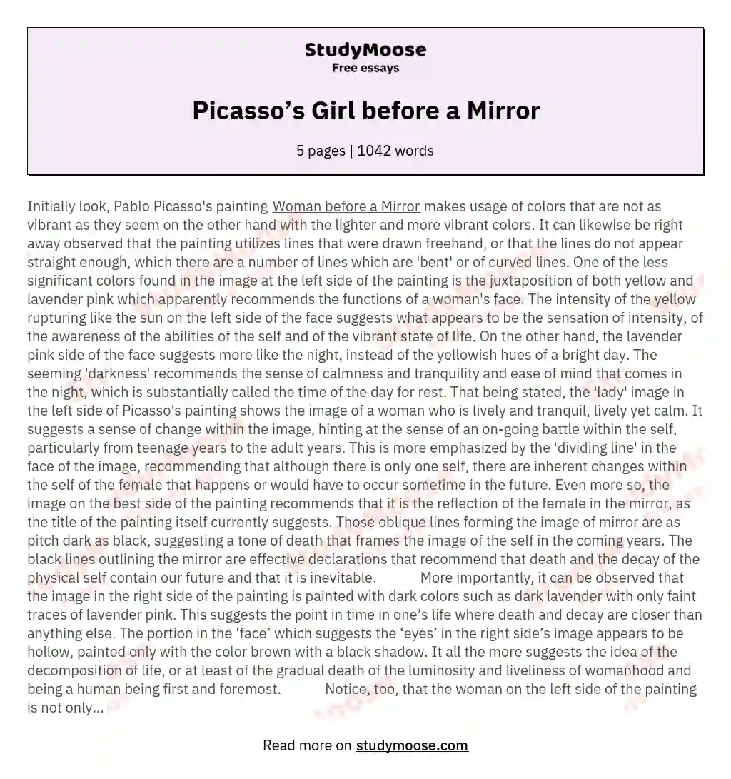 Picasso’s Girl before a Mirror essay