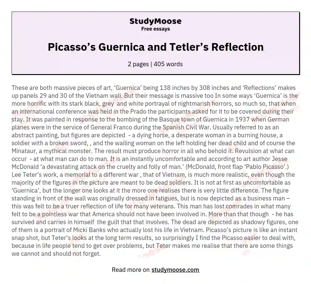 Picasso’s Guernica and Tetler’s Reflection essay