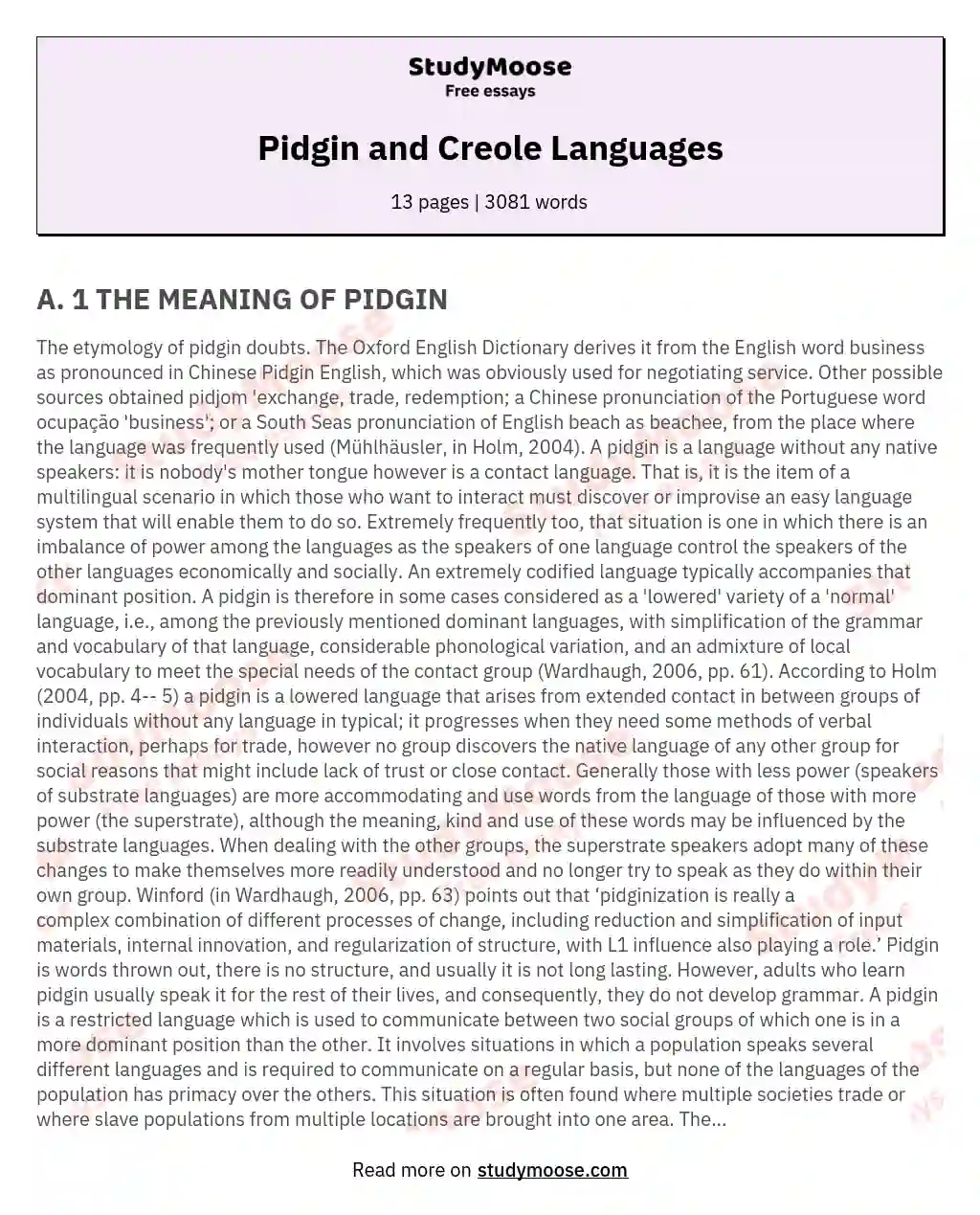 Pidgin and Creole Languages essay