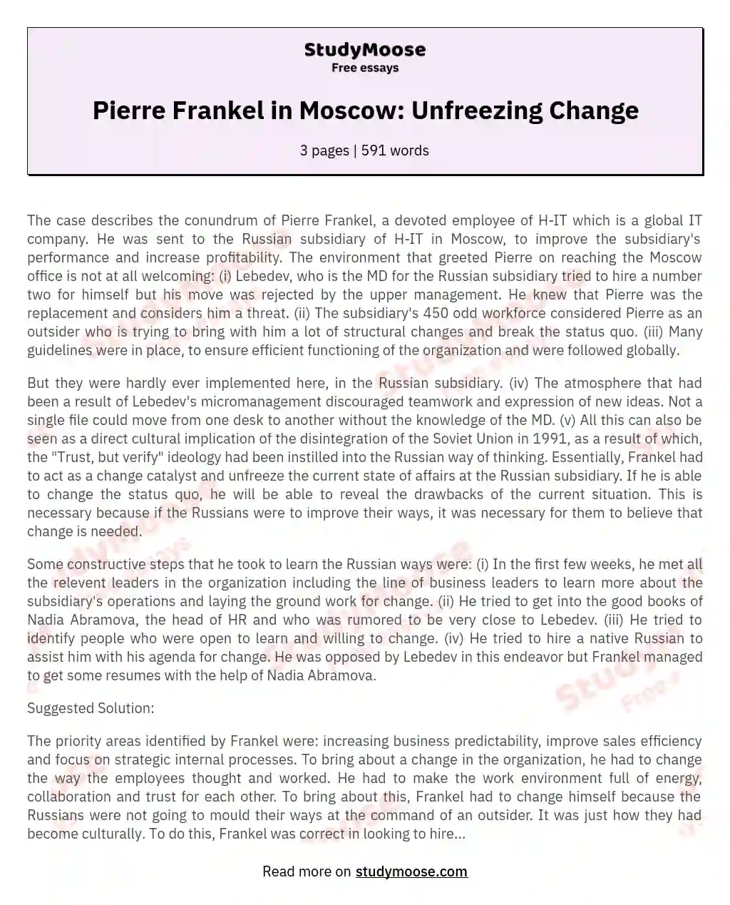 Pierre Frankel in Moscow: Unfreezing Change essay