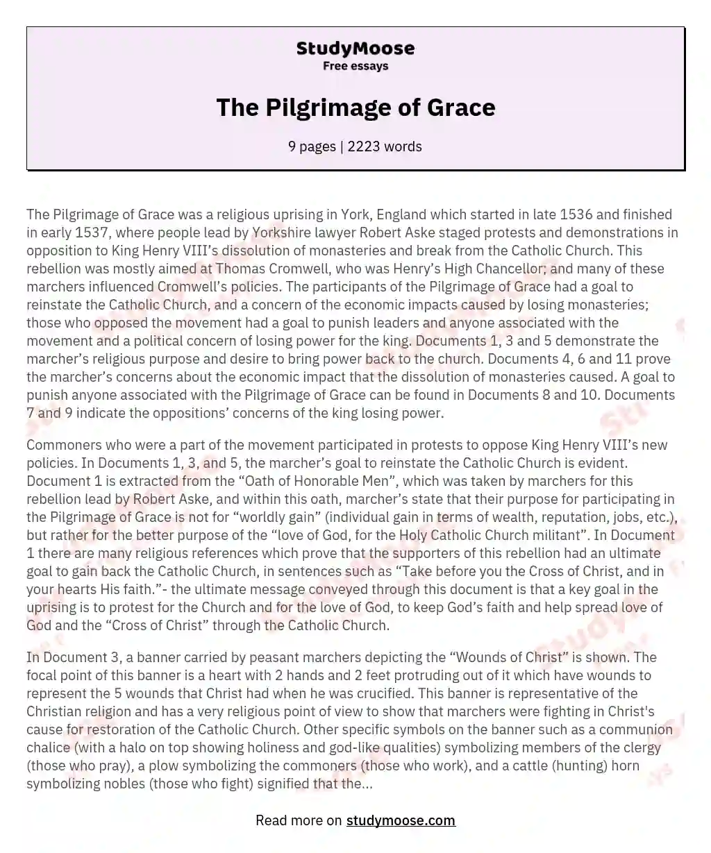 The Pilgrimage of Grace essay