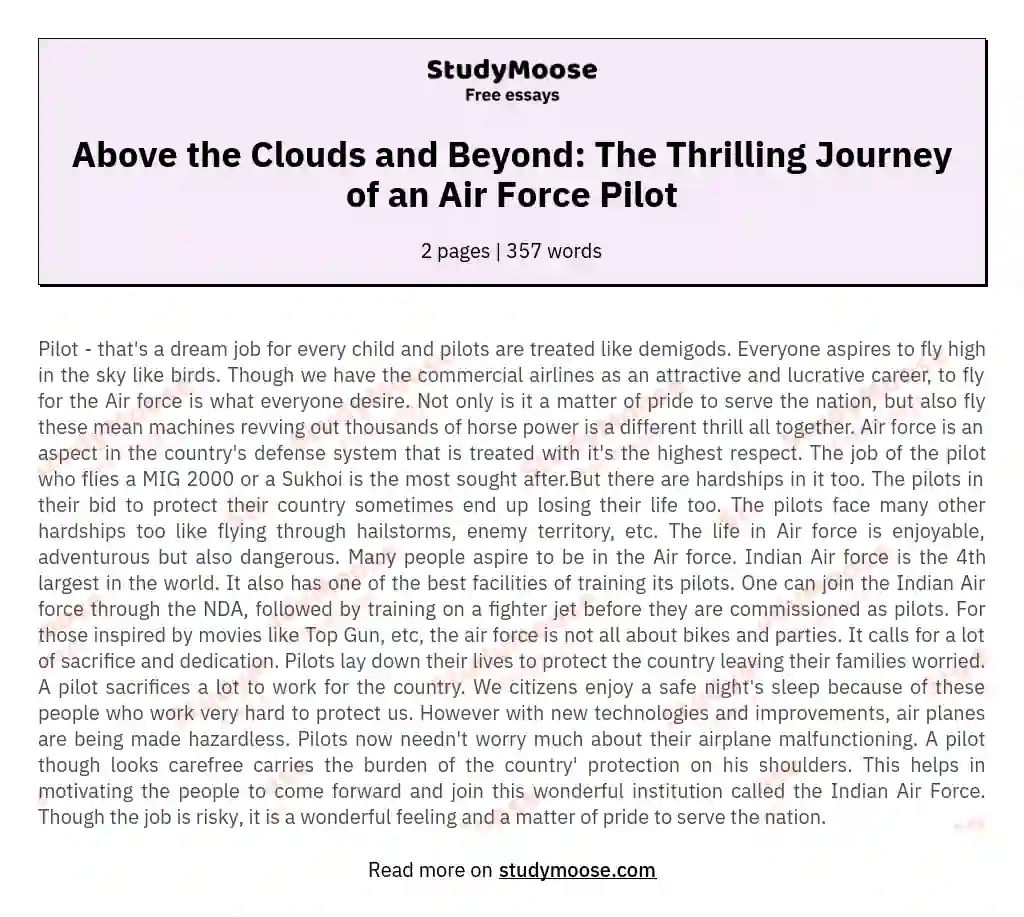Above the Clouds and Beyond: The Thrilling Journey of an Air Force Pilot essay