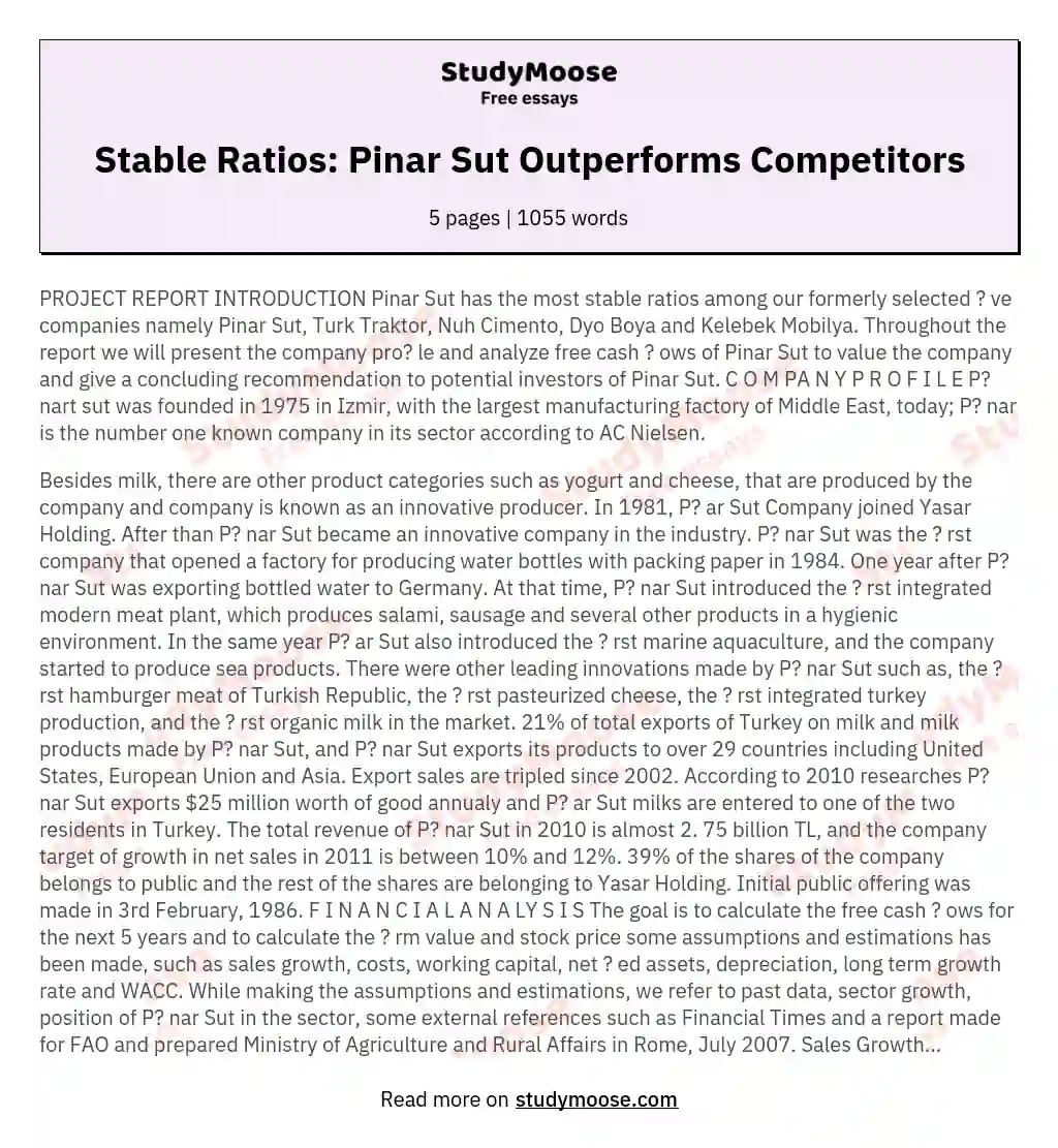 Stable Ratios: Pinar Sut Outperforms Competitors essay