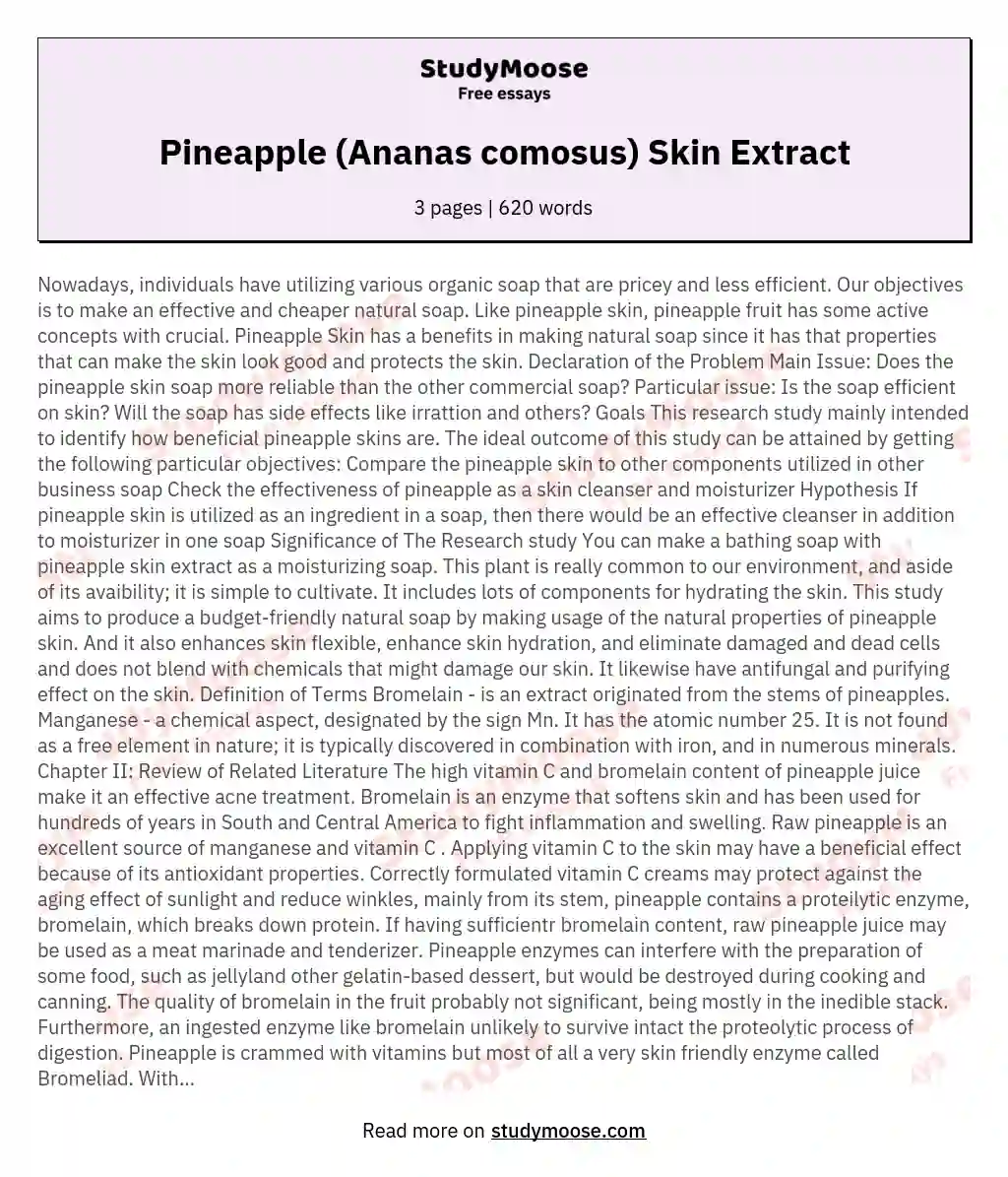 Pineapple (Ananas comosus) Skin Extract essay