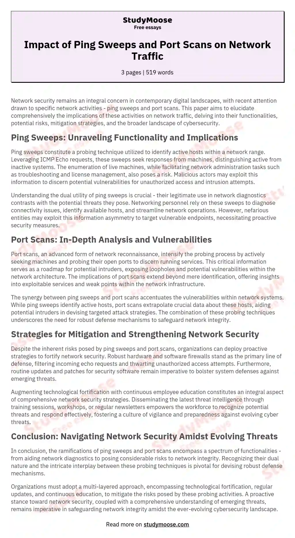 Impact of Ping Sweeps and Port Scans on Network Traffic essay