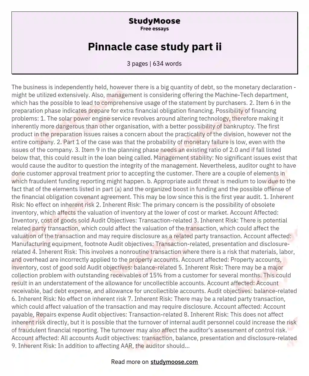 Pinnacle case study part ii essay