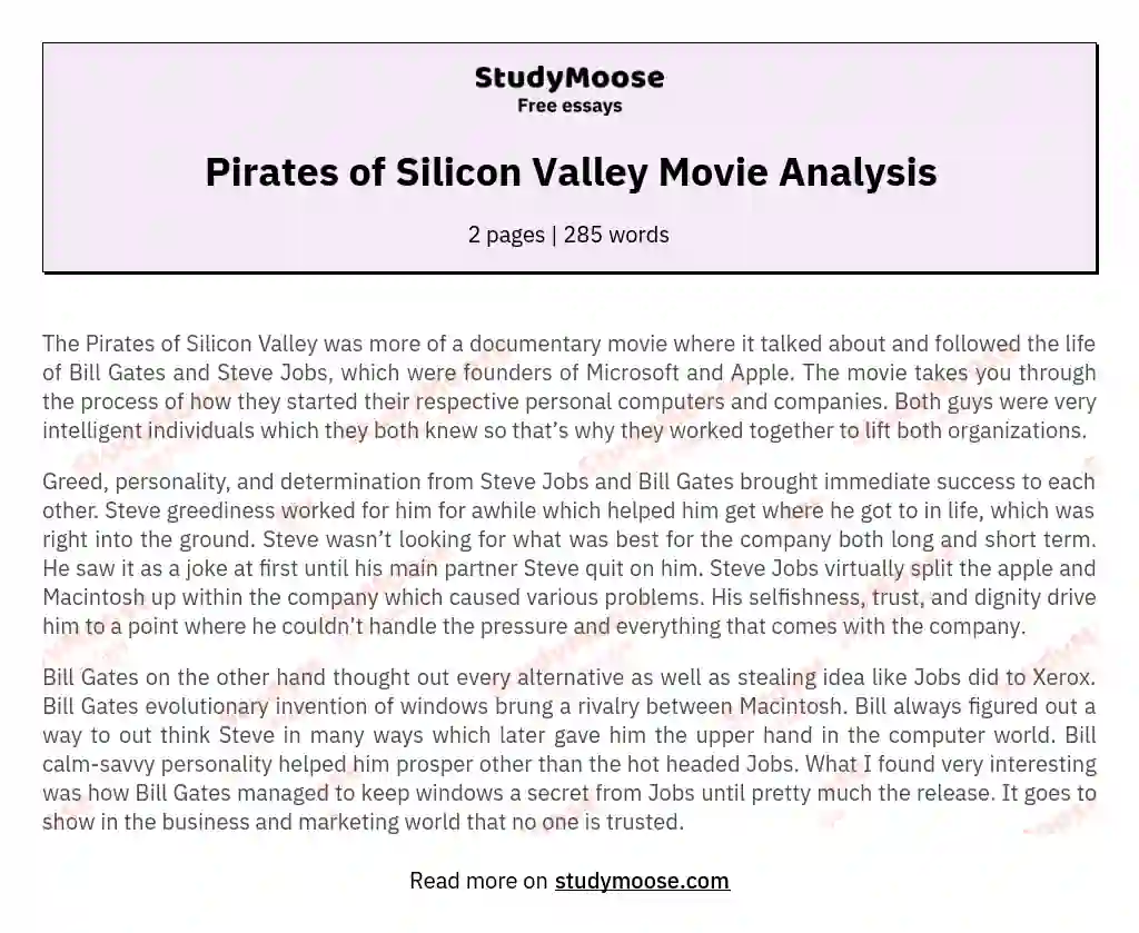 Pirates of Silicon Valley Movie Analysis essay