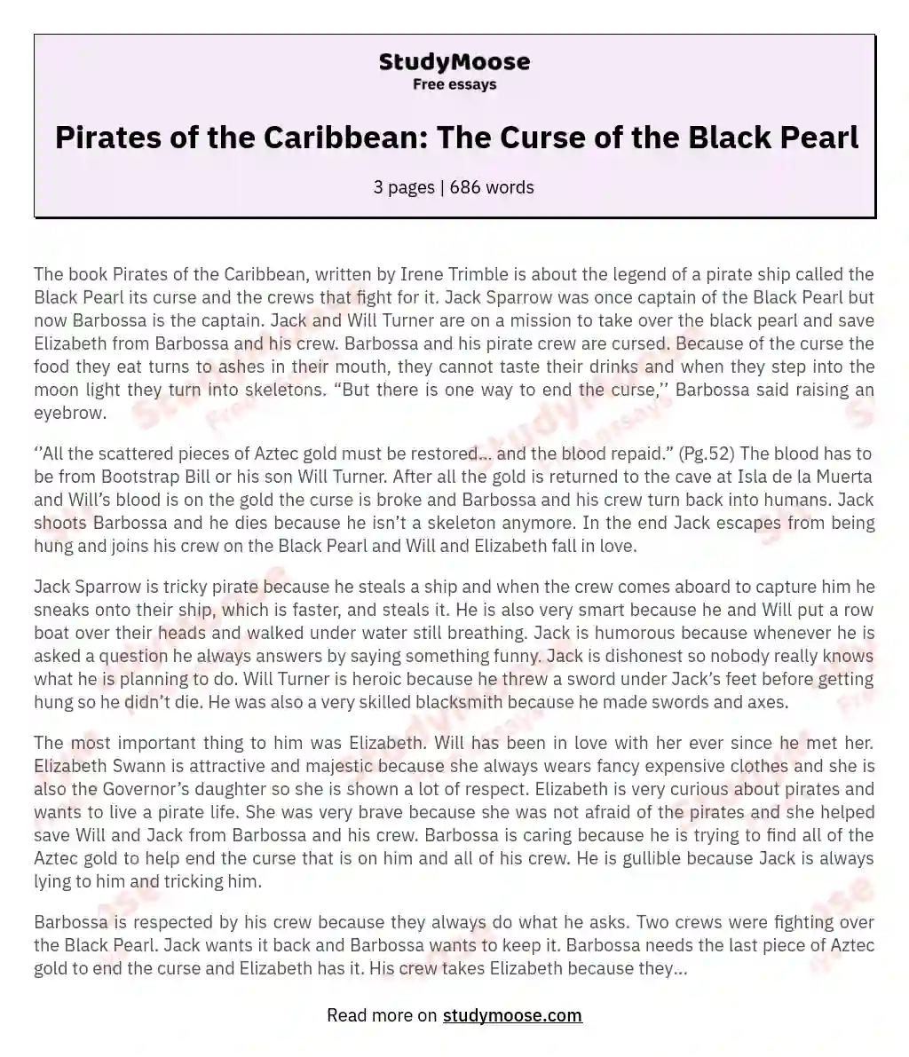 Pirates of the Caribbean: The Curse of the Black Pearl essay