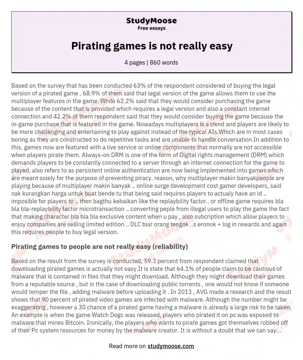 Pirating games is not really easy essay