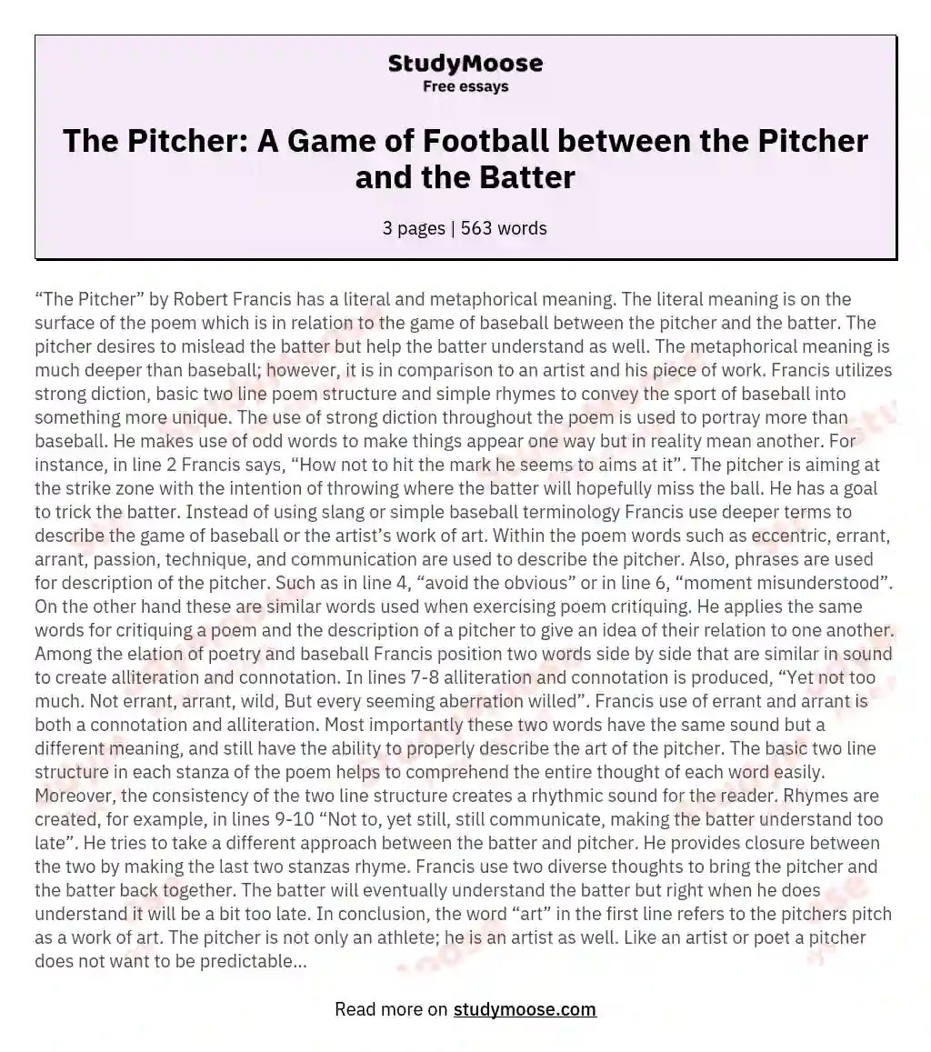 The Pitcher: A Game of Football between the Pitcher and the Batter