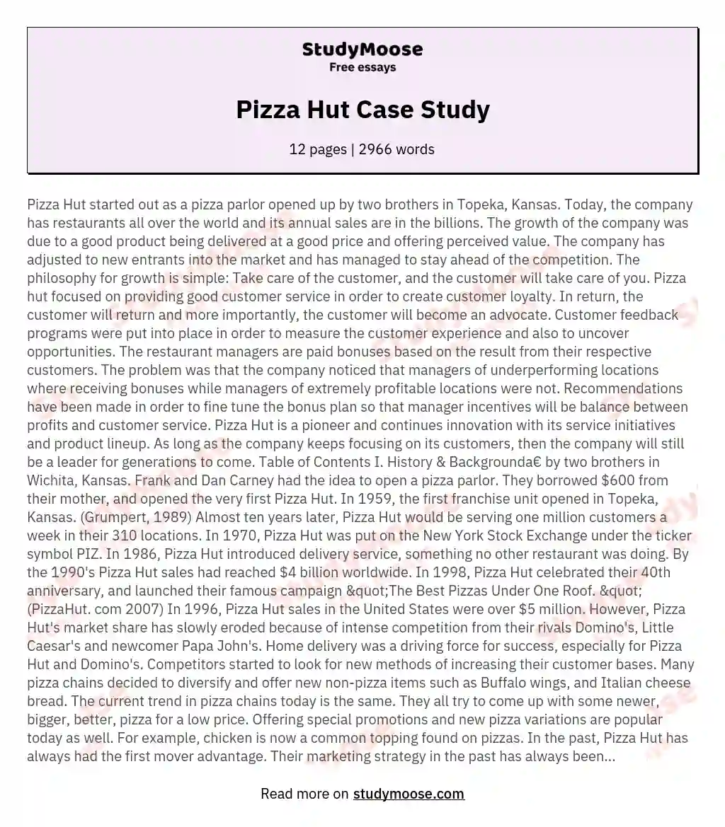 pizza hut case
