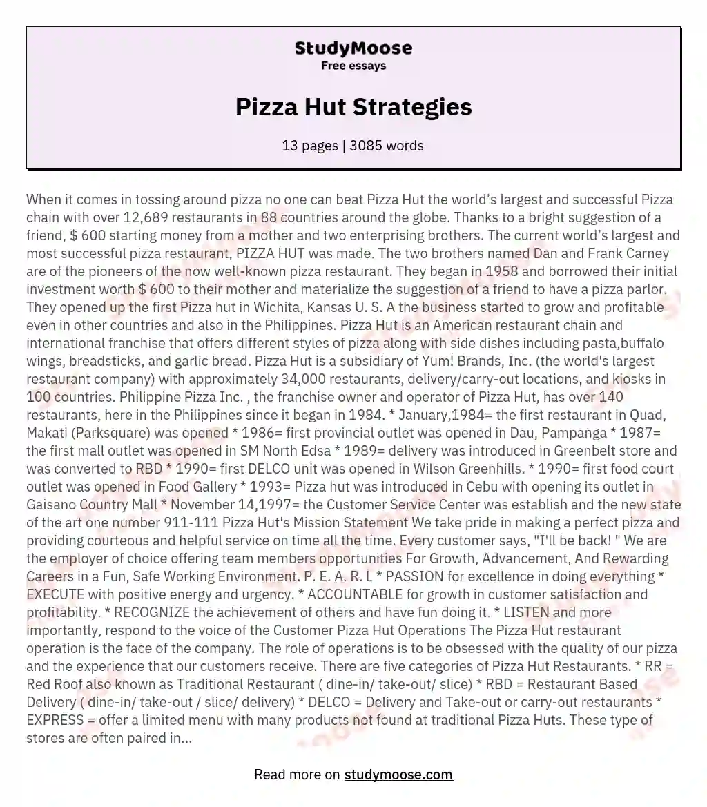 Pizza Hut Strategies