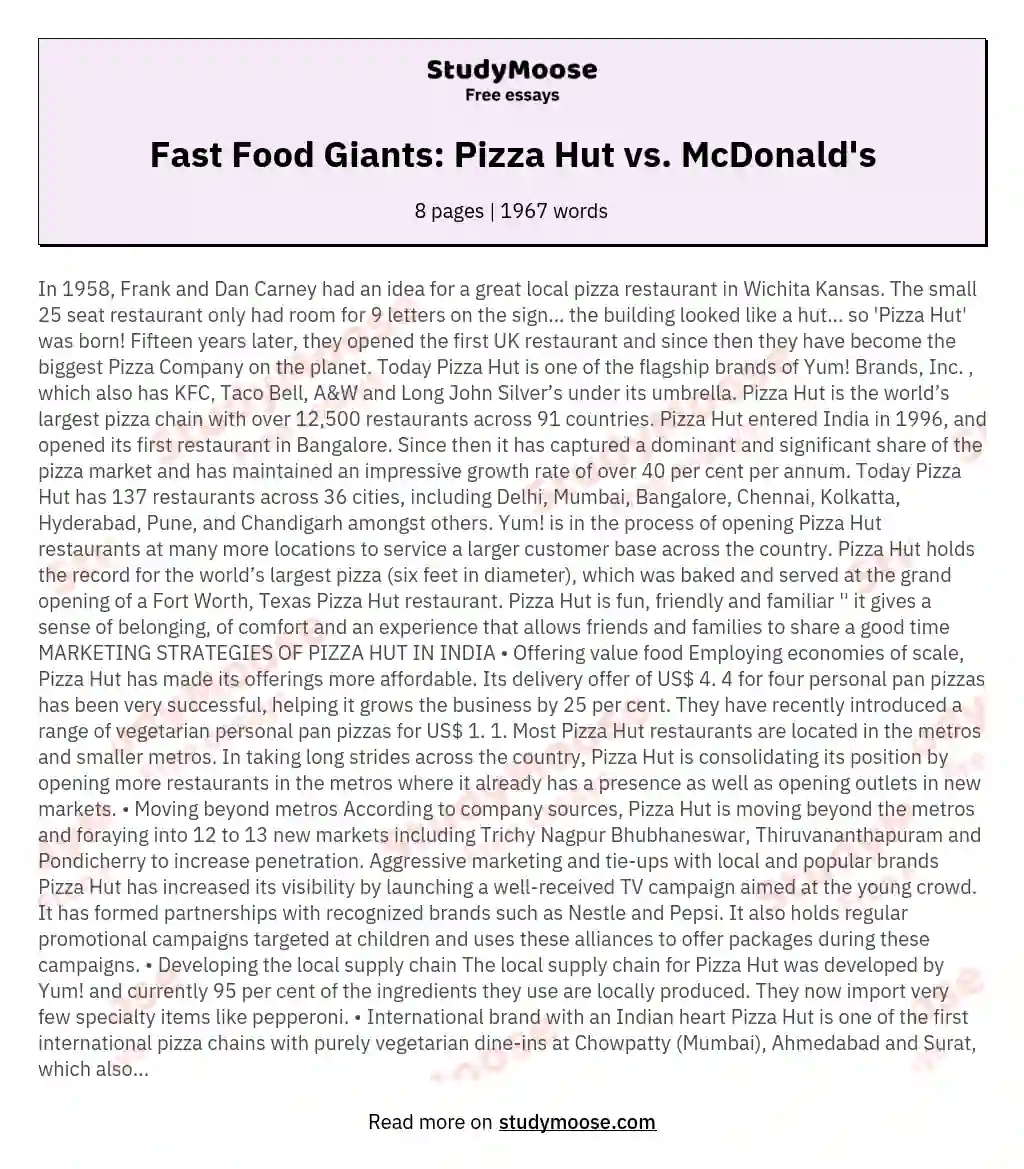 Pizza Hut vs Mcdonalds