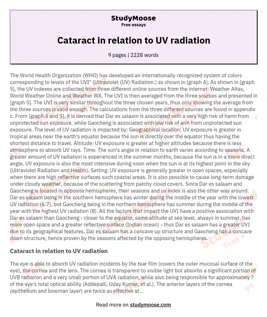 Cataract in relation to UV radiation essay