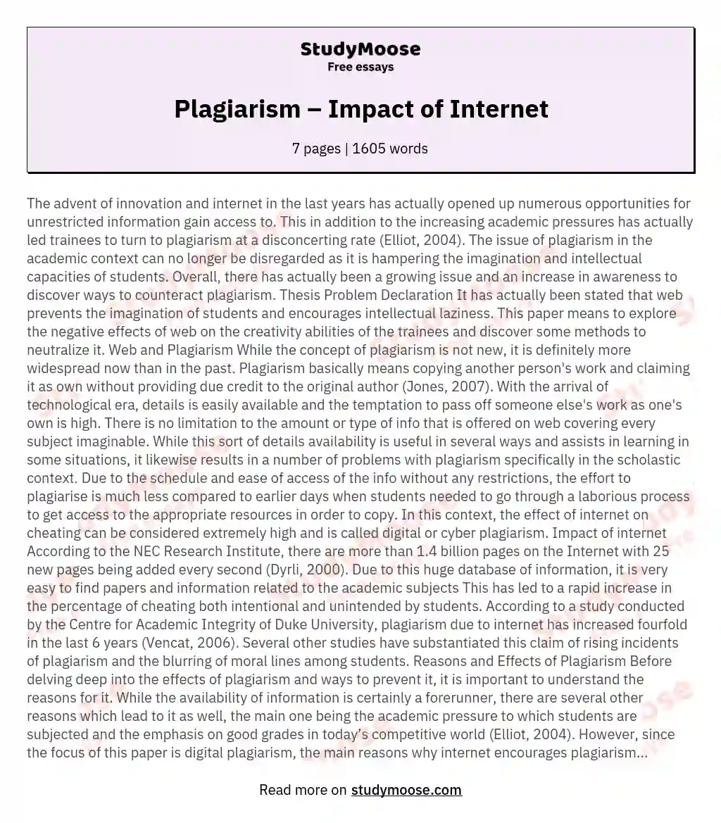 Plagiarism – Impact of Internet