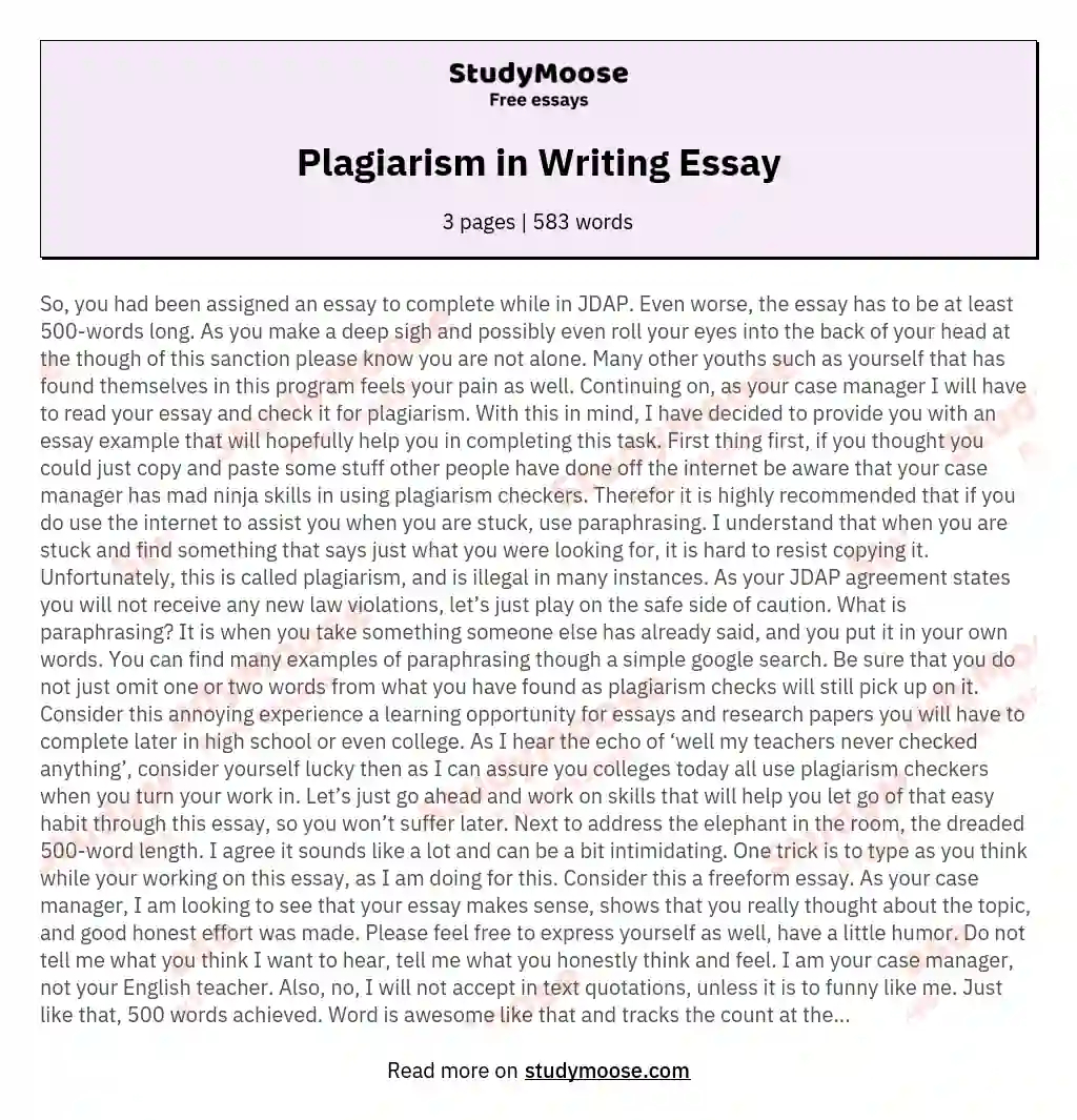 Plagiarism in Writing Essay essay