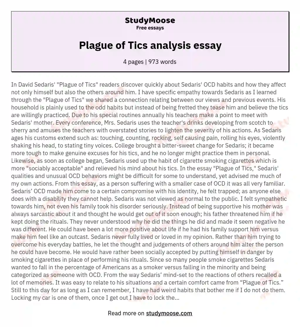 Plague of Tics analysis essay essay