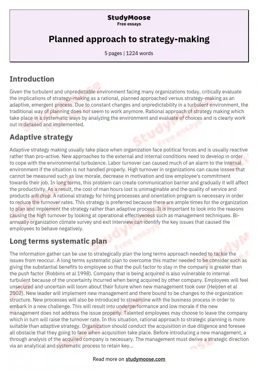 Planned approach to strategy-making essay