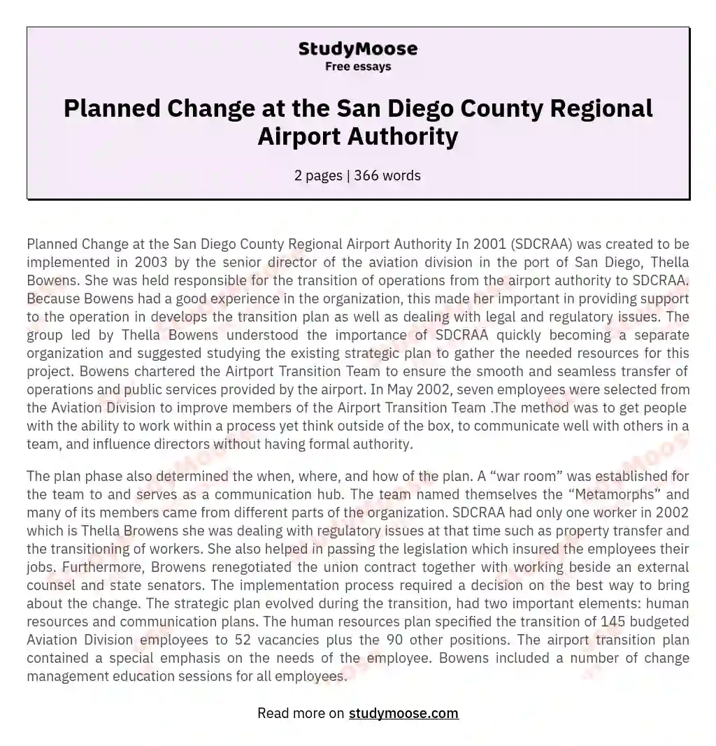 Planned Change at the San Diego County Regional Airport Authority