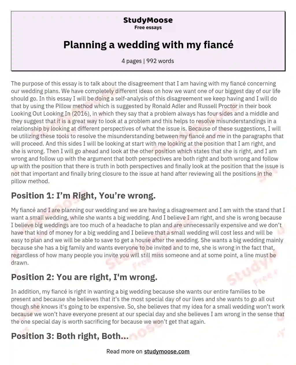 Planning a wedding with my fiancé essay