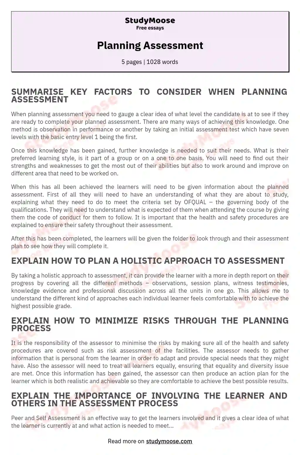 Planning Assessment essay