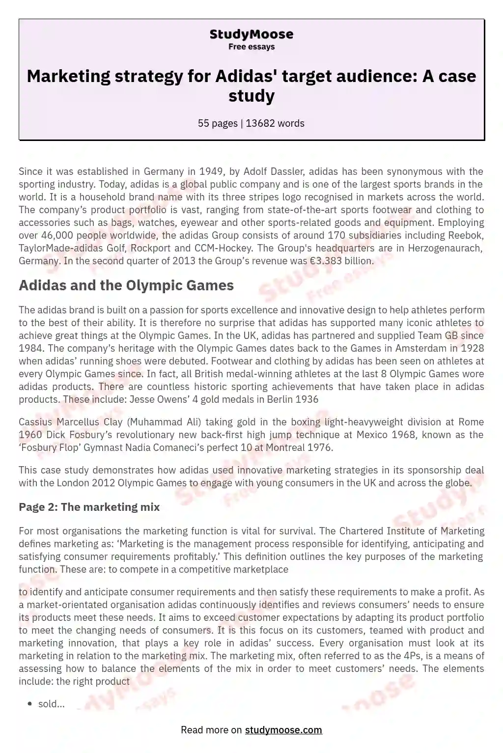Marketing strategy for Adidas' target audience: A case study