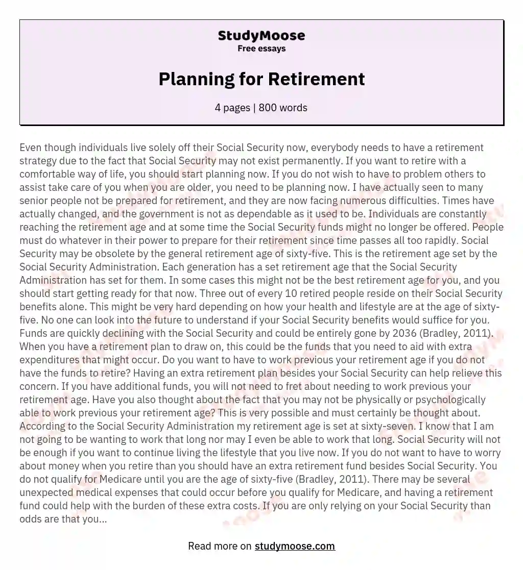 Planning for Retirement essay