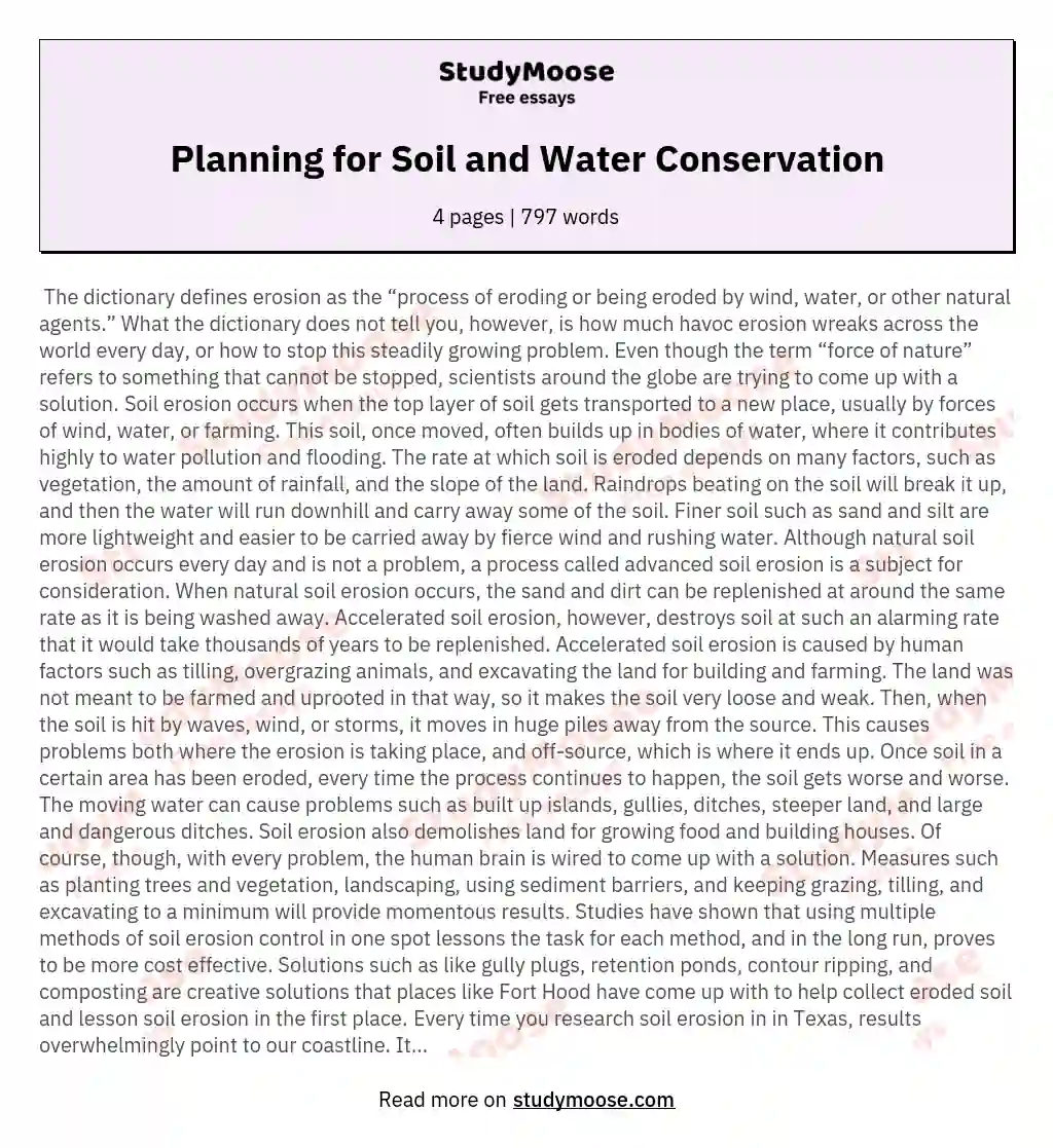 Planning for Soil and Water Conservation essay