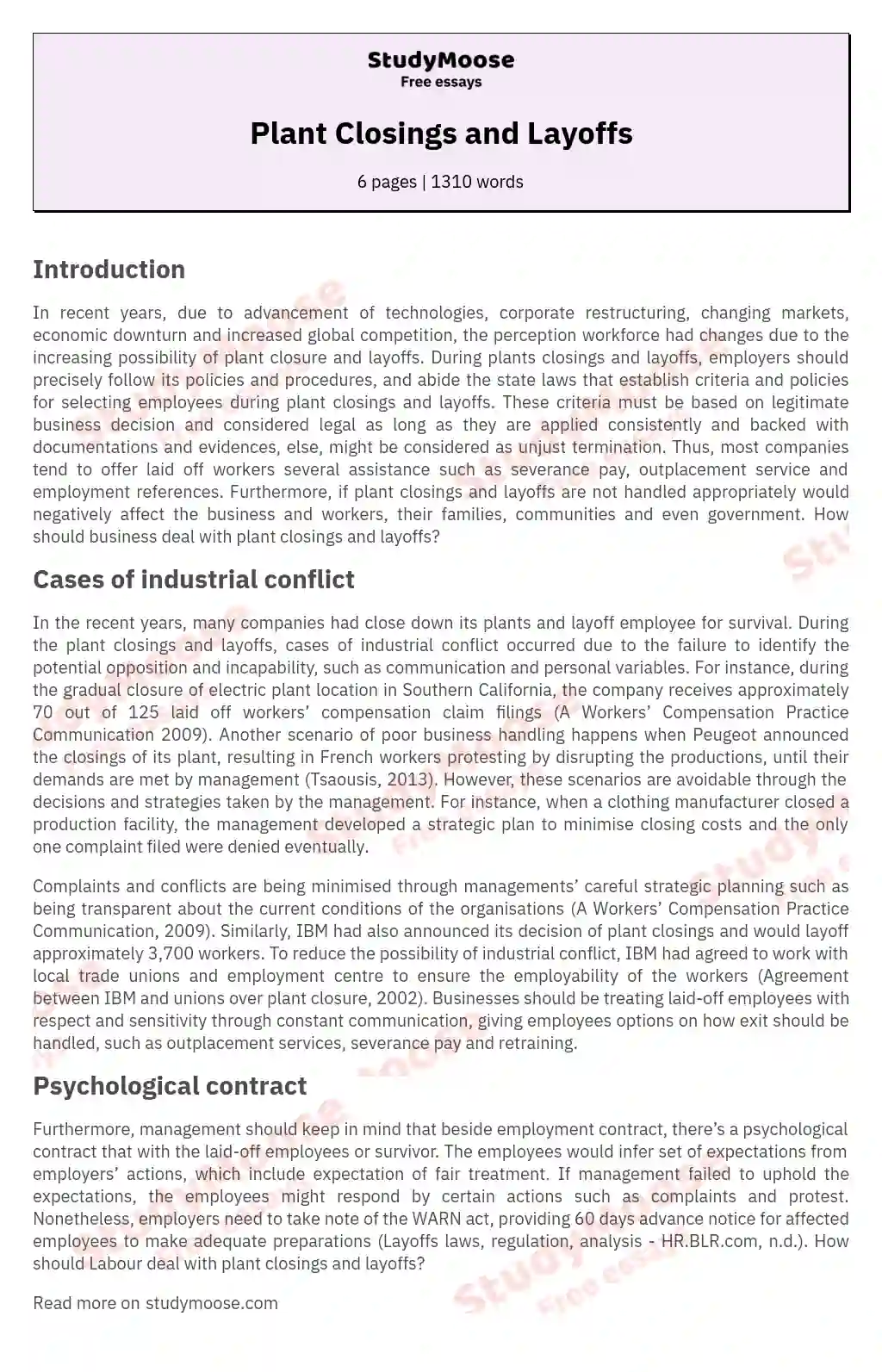 Plant Closings and Layoffs essay