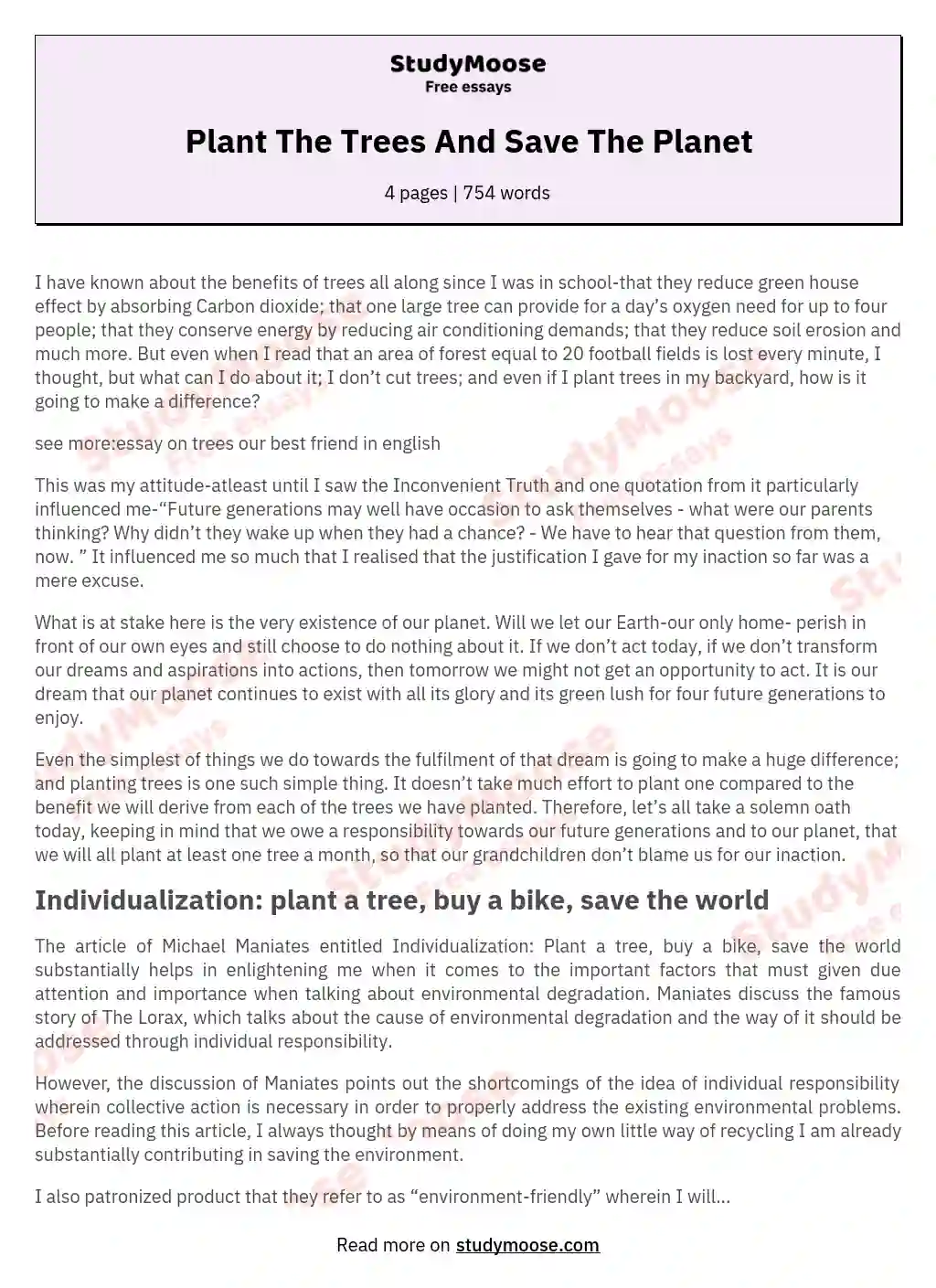 Plant The Trees And Save The Planet essay
