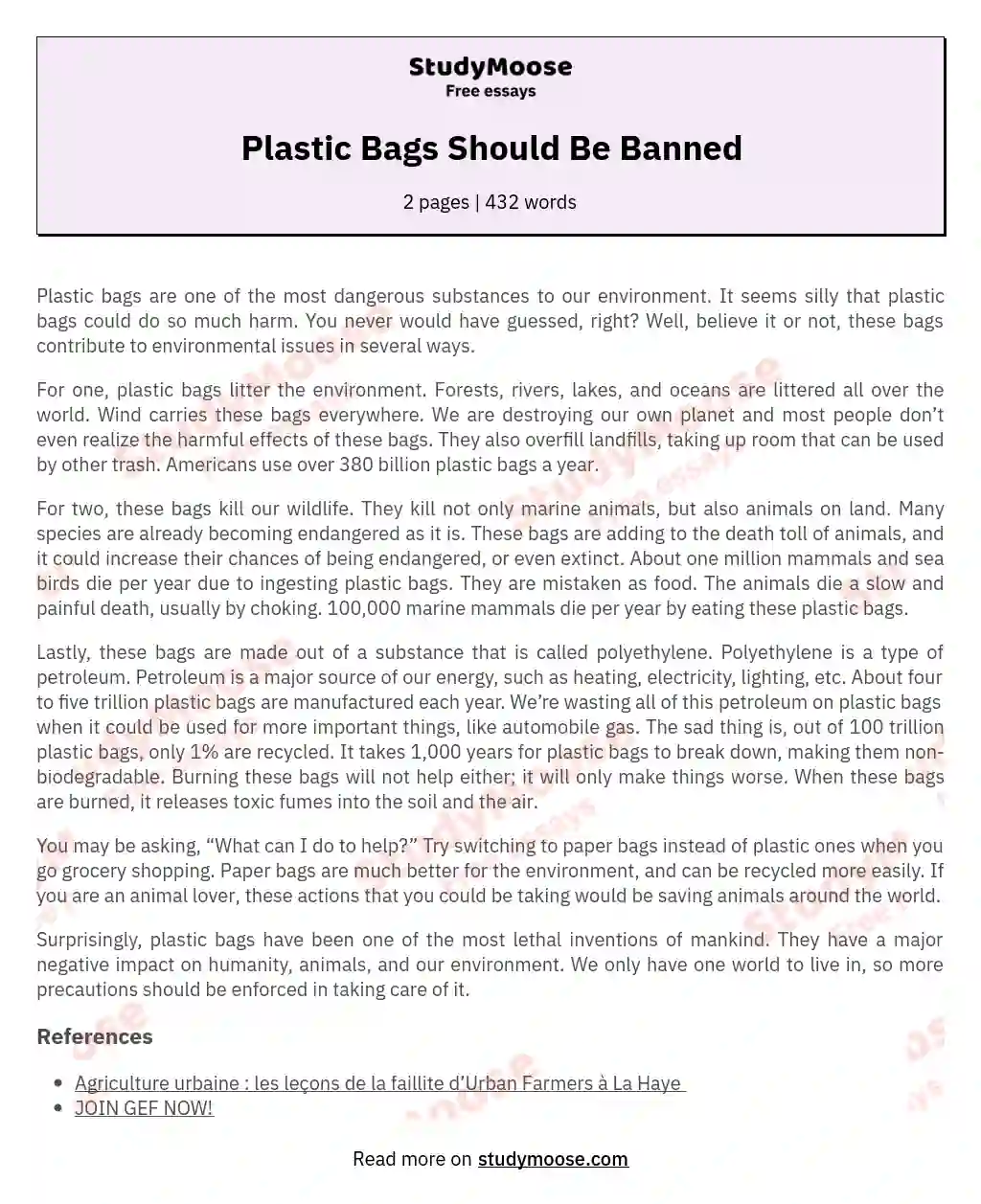 Plastic Bags Should Be Banned essay