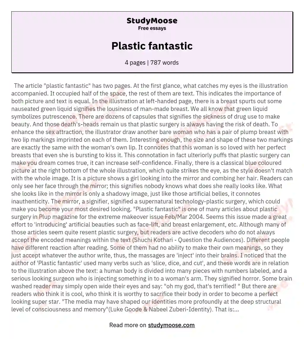Plastic fantastic essay