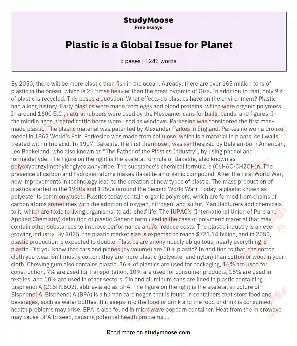 Plastic is a Global Issue for Planet