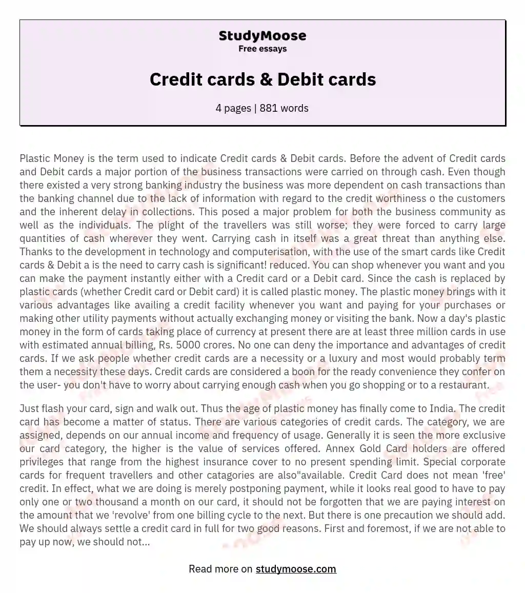 Credit cards & Debit cards essay