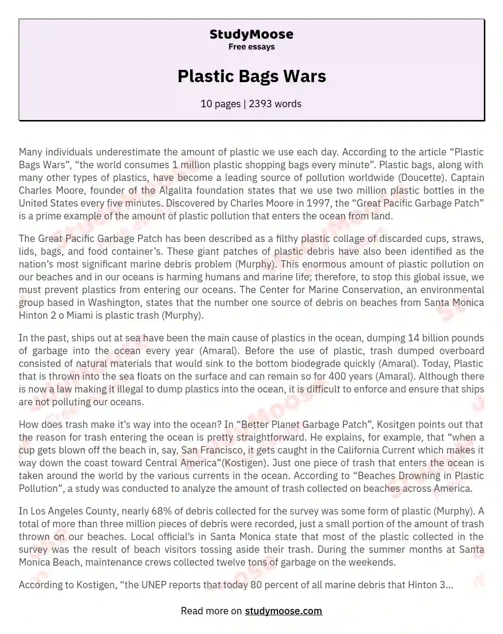 The Impact of Plastic Pollution on Our Oceans essay