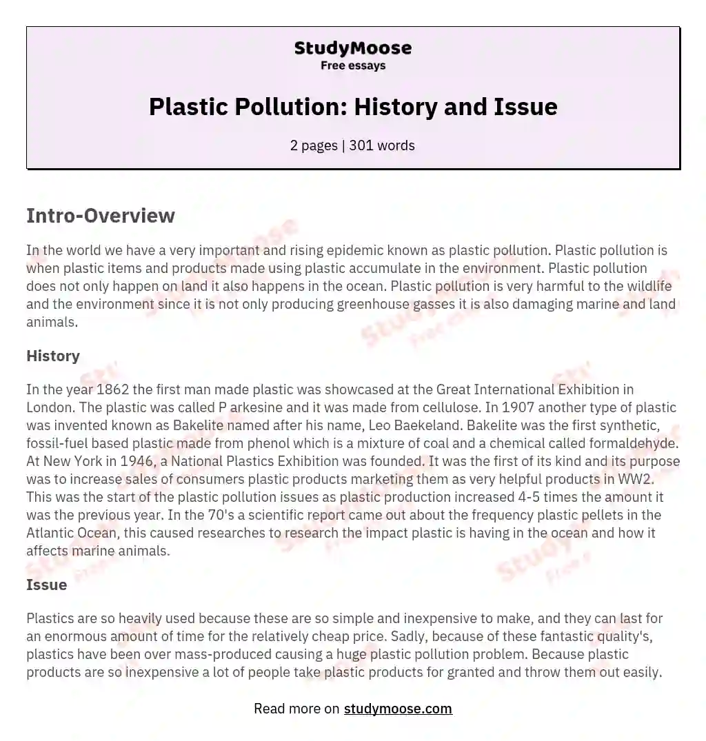 Plastic Pollution: History and Issue essay