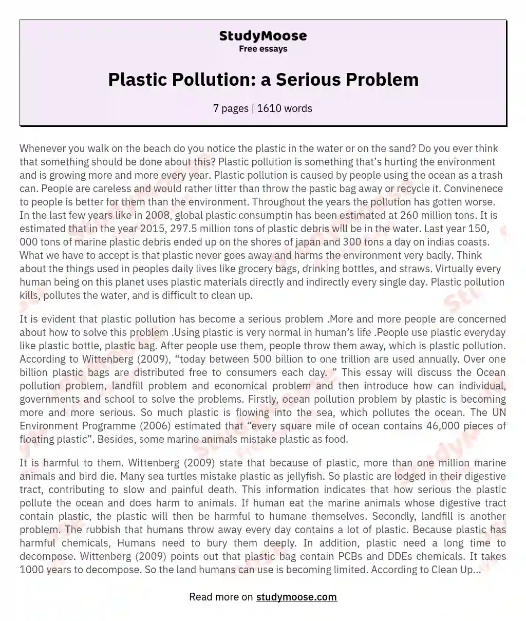 Plastic Pollution: a Serious Problem