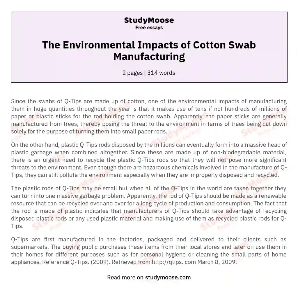The Environmental Impacts of Cotton Swab Manufacturing essay
