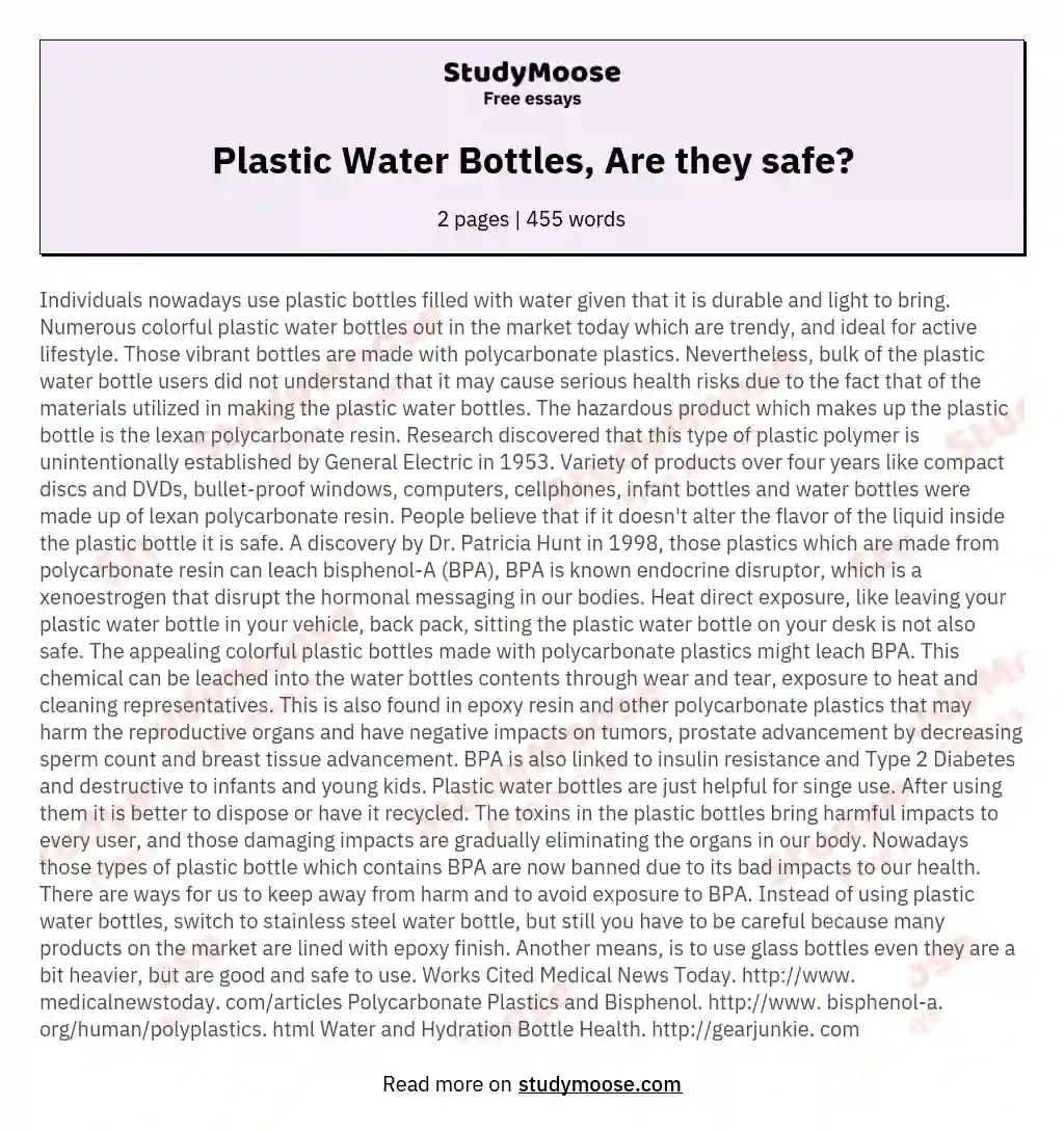 Plastic Water Bottles, Are they safe? essay