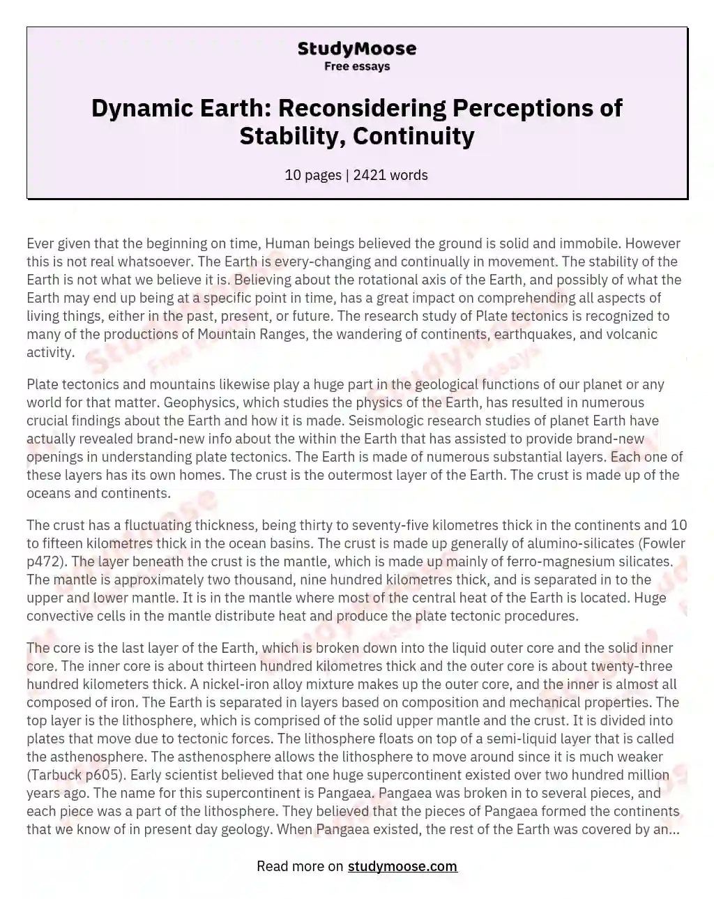 Dynamic Earth: Reconsidering Perceptions of Stability, Continuity essay