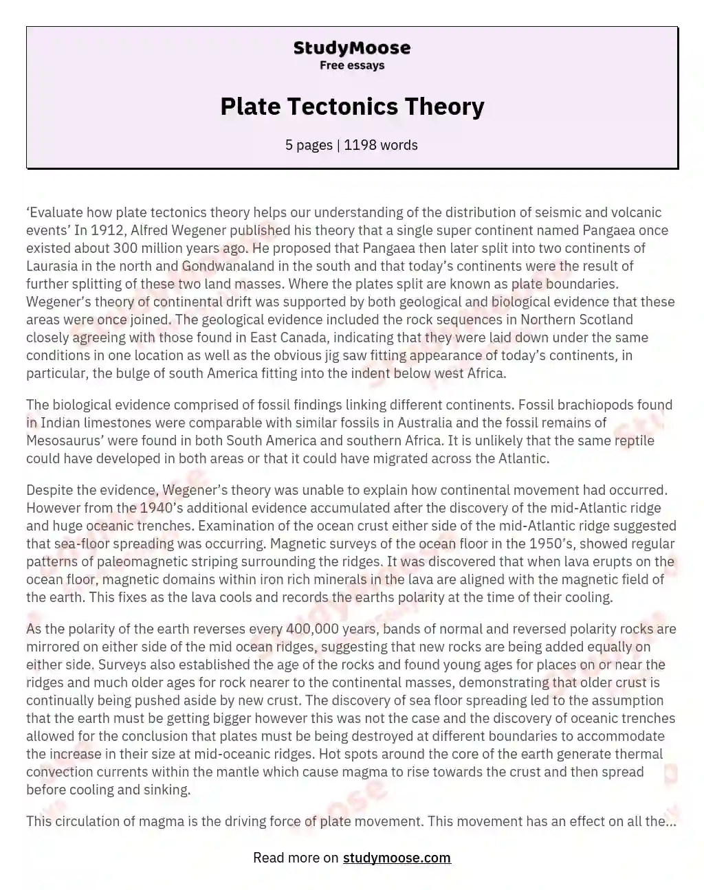 Plate Tectonics Theory essay