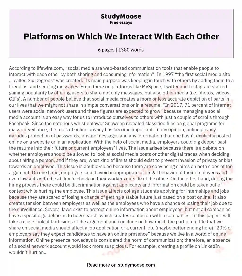 Platforms on Which We Interact With Each Other essay