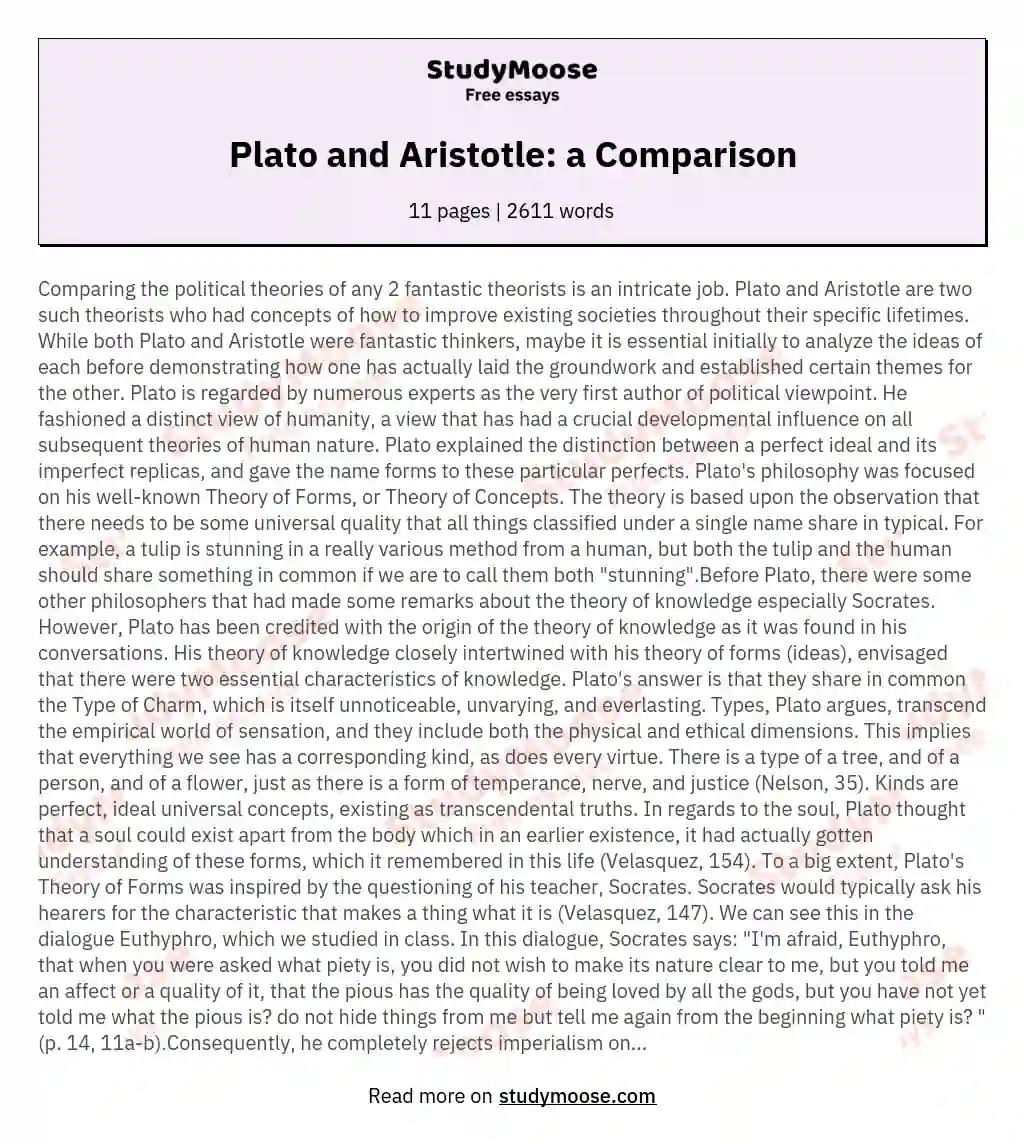 Plato and Aristotle: a Comparison