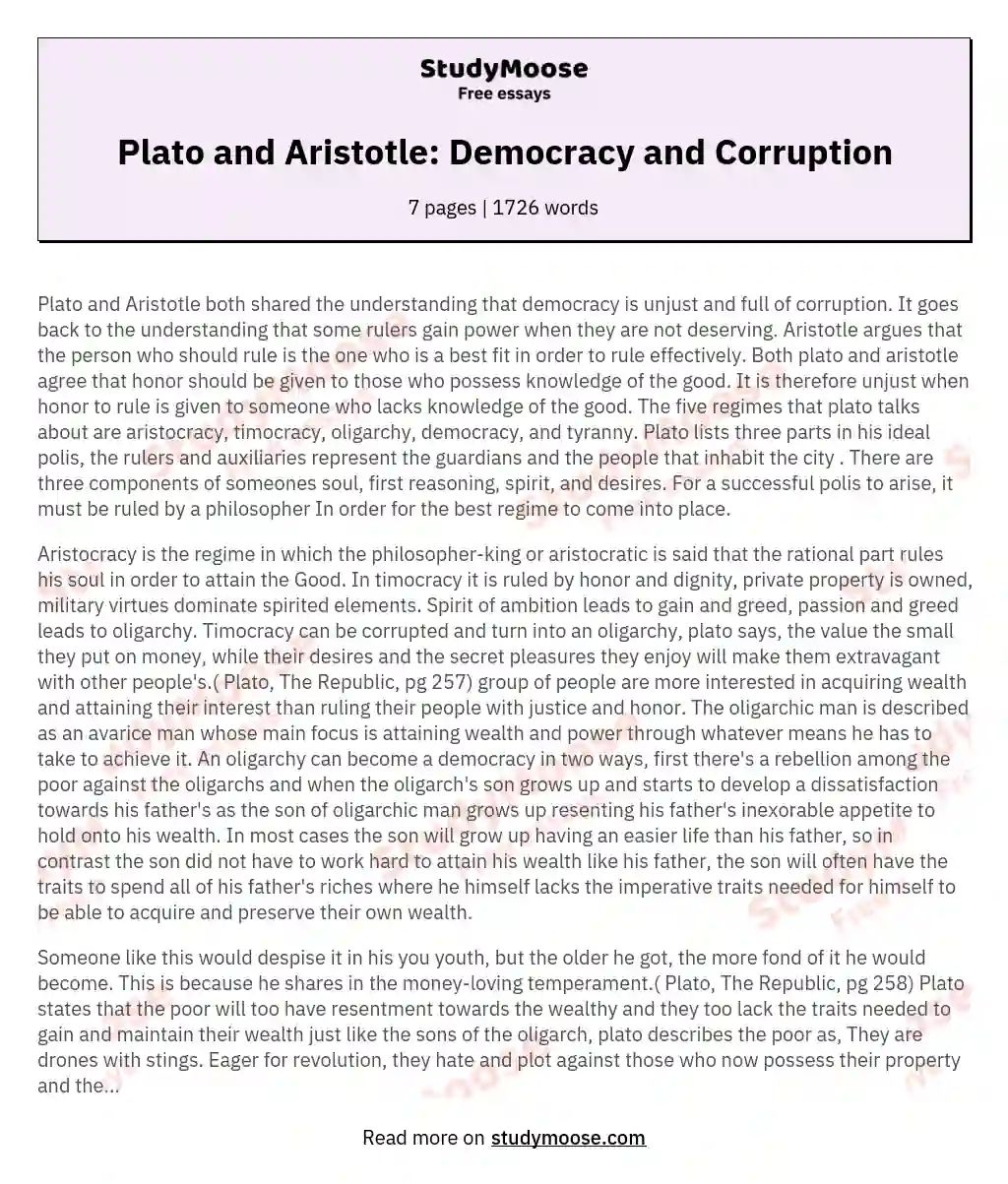Plato and Aristotle: Democracy and Corruption