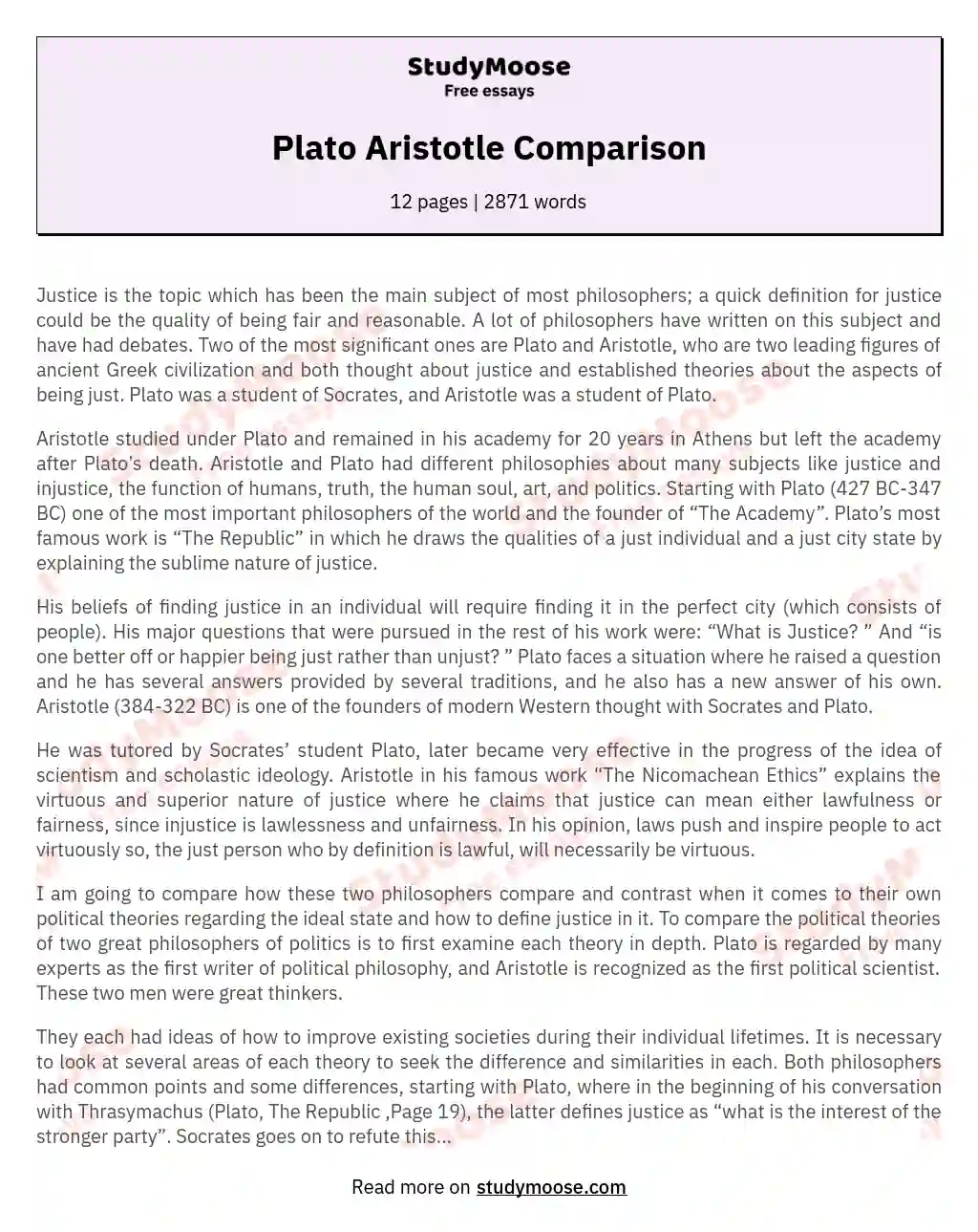 Plato Aristotle Comparison essay