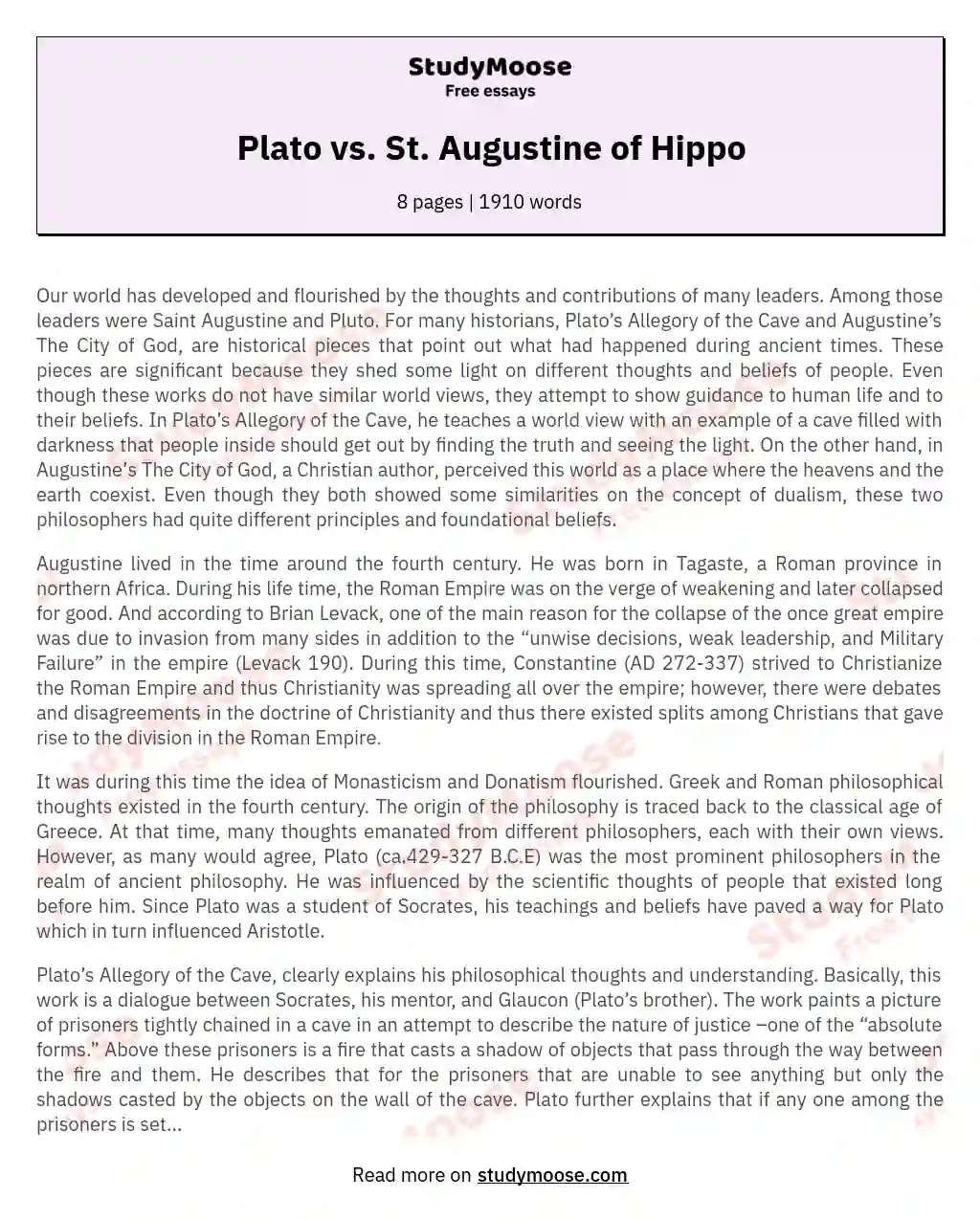 compare the concept of man between plato and st augustine