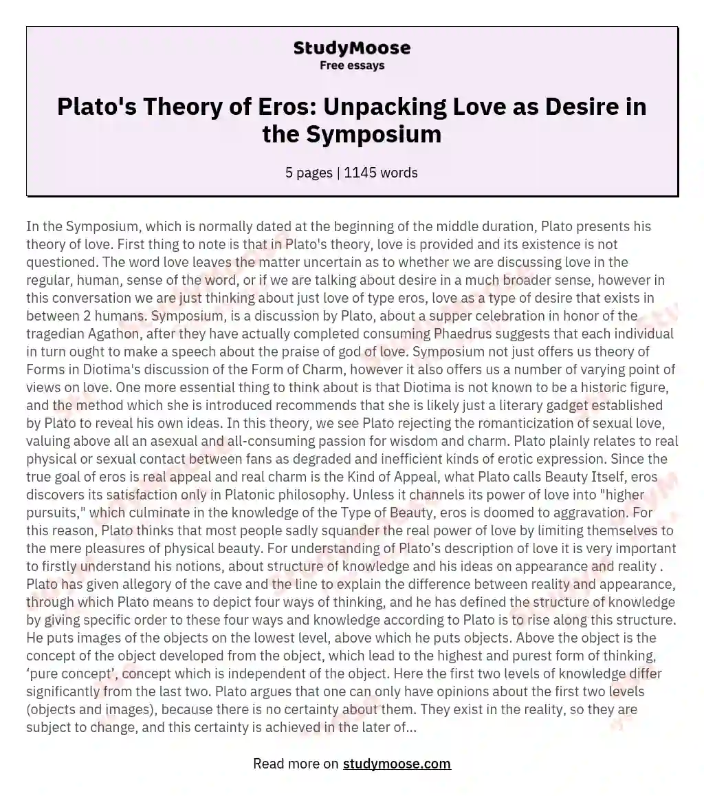 Plato's Theory of Eros: Unpacking Love as Desire in the Symposium essay