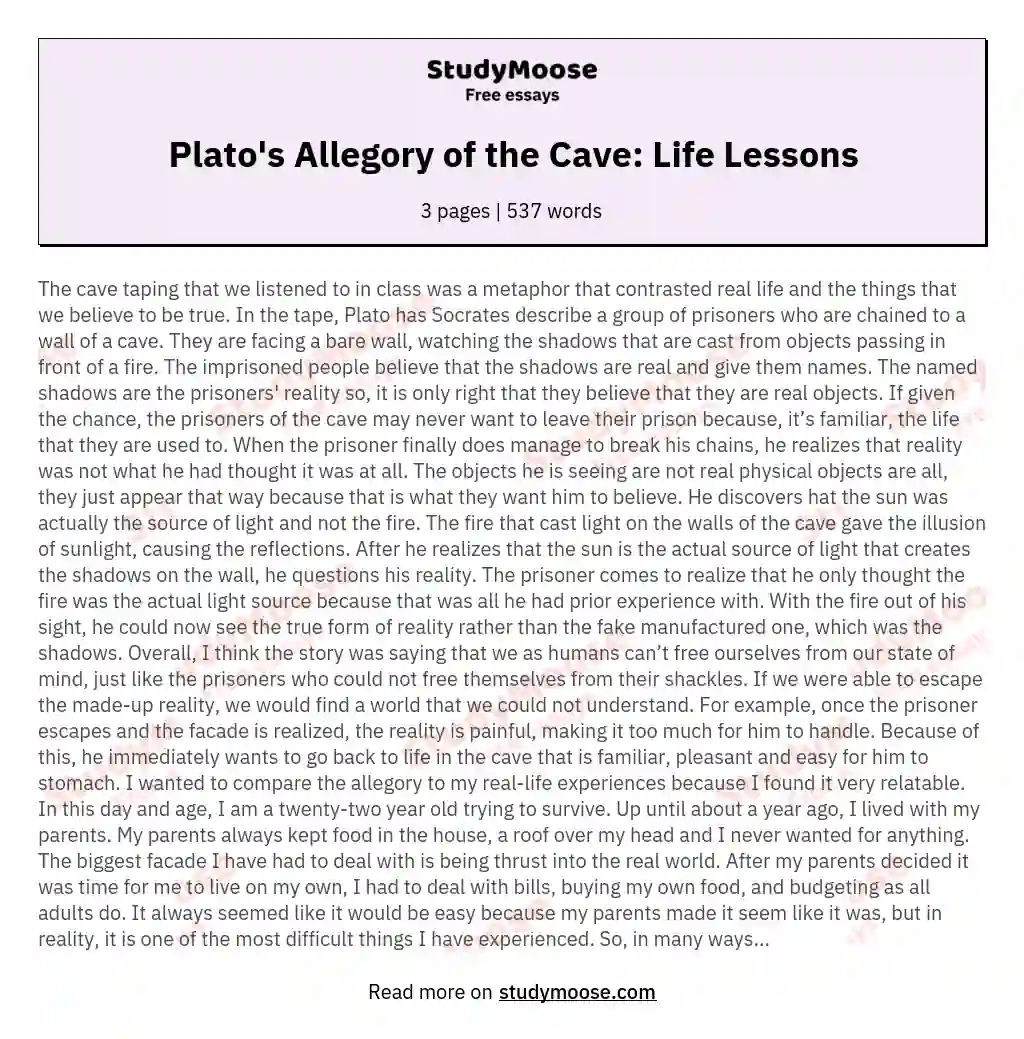 Plato's Allegory of the Cave: Life Lessons