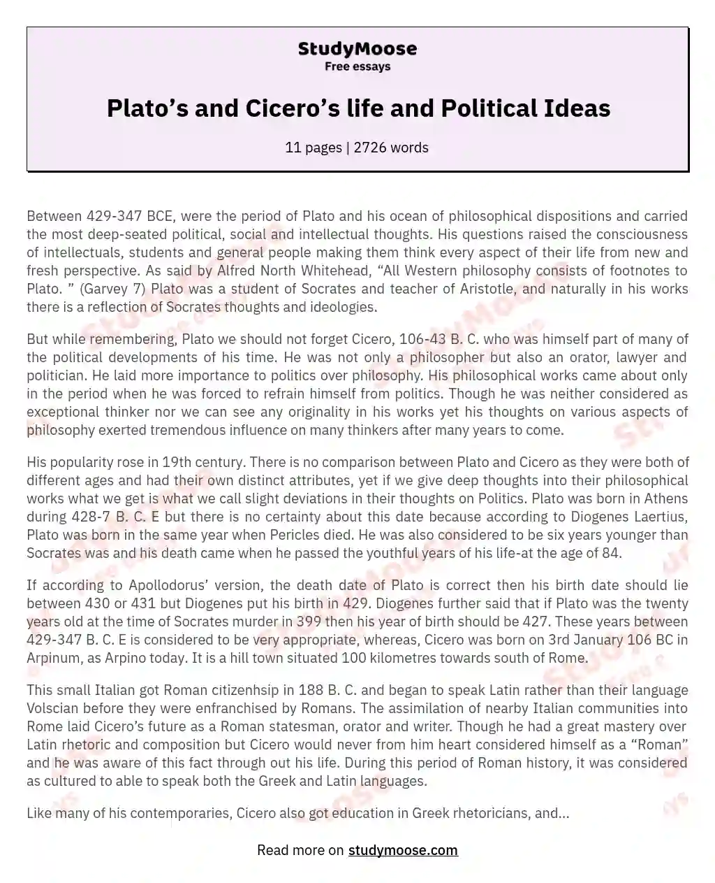 Plato’s and Cicero’s life and Political Ideas