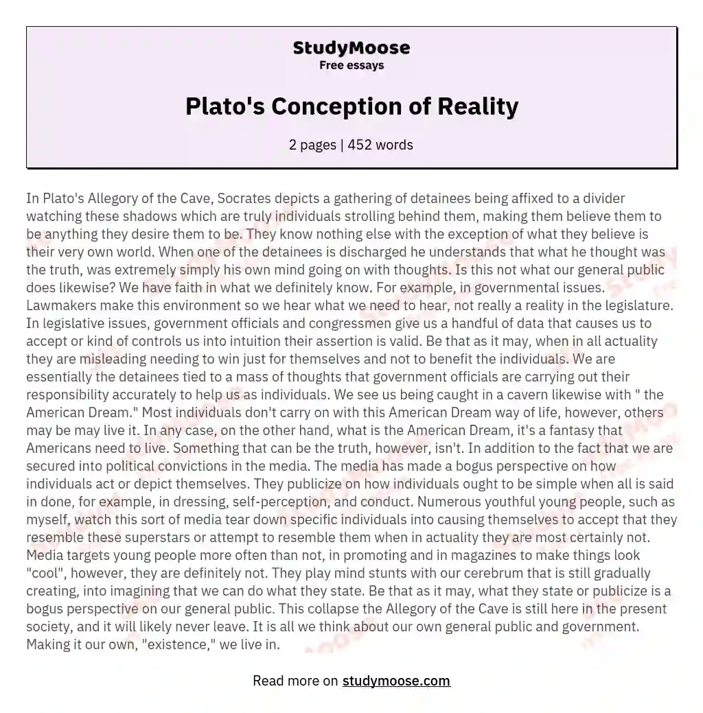 Plato's Conception of Reality